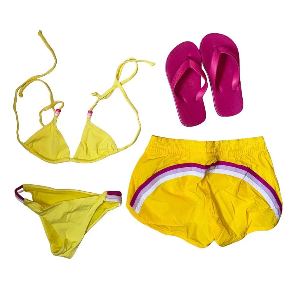 Sundek Girl Bikini Set with matching swim shorts and flip flops NWOT